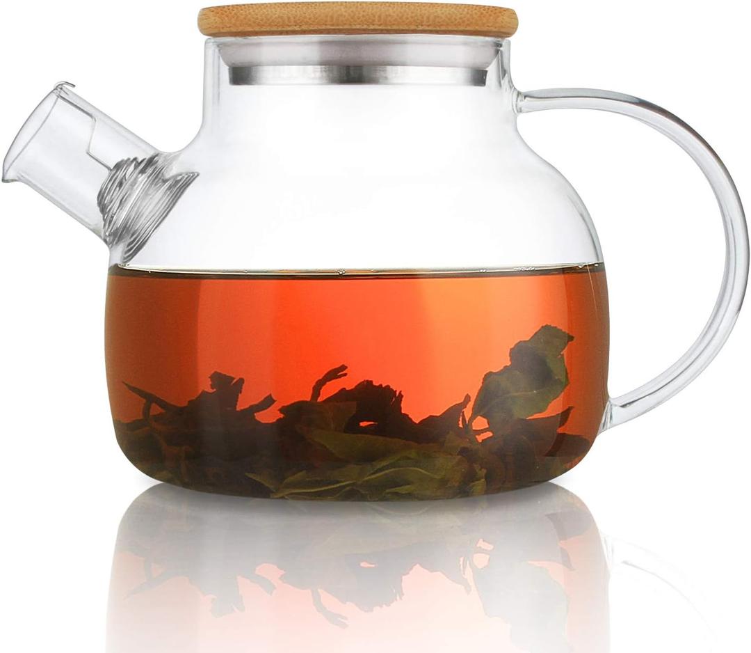 CnGlass Glass Teapot Stovetop Safe,30.4oz Clear Tea pot with Removable Filter Spout,Loose Leaf and Blooming Tea Maker