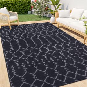 Smiry Outdoor Rug 8x10 ft, Waterproof Reversible Plastic Straw Rugs, Boho Outdoor Area Rug, Outside Floor Mat for Patio, Backyard, Deck, Picnic, Beach, Camping, Dark Grey