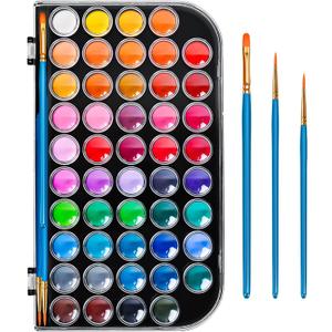 48 Color Solid Watercolor Paint Set with 3 Wooden Brushes - Non-Toxic, Vibrant & Washable Watercolor Kit for Artists, Children, Beginners, Kids - Portable Watercolor Painting Set for Travel & Studio