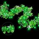 MJZ 2 Pack 9.85 FT St Patrick's Day Garland with Green LED Lights, Battery Operated Irish Shamrock Garland Fairy Lights with 8 Modes, St Patricks Day Decorations for Mantle Porch Door Stairs Table