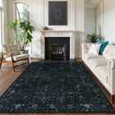 Hedlive Vintage Washable Black Rugs for Bedroom, Ultra-Thin Soft 6x9 Area Rugs for Living Room Non Slip, Stain Resistant Boho Carpet Rug for Dining Room Office (6'x9', Black)
