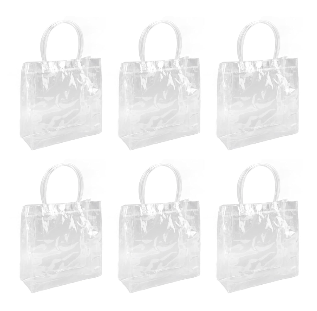 30Pcs 20x20x8cm Clear PVC Plastic Gift Bags with Handles Reusable Plastic Gift Wrap Tote Bags for Shopping Retail Goodies Business Boutique Wedding Birthday Party