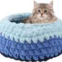 Handwoven Soft Cat Cave Bed, Indoor Cat Beds with Washable Round Nest, Kitten House & Cat Furniture, Cloud Blue