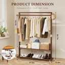 Solid Wood Clothes Rack with Wheels | 3-in-1 Freestanding Garment Rack & Coat Tree, Extra-Long Rod, Two Shelves, 220 lb Load | Organizer for Bedroom & Entryway