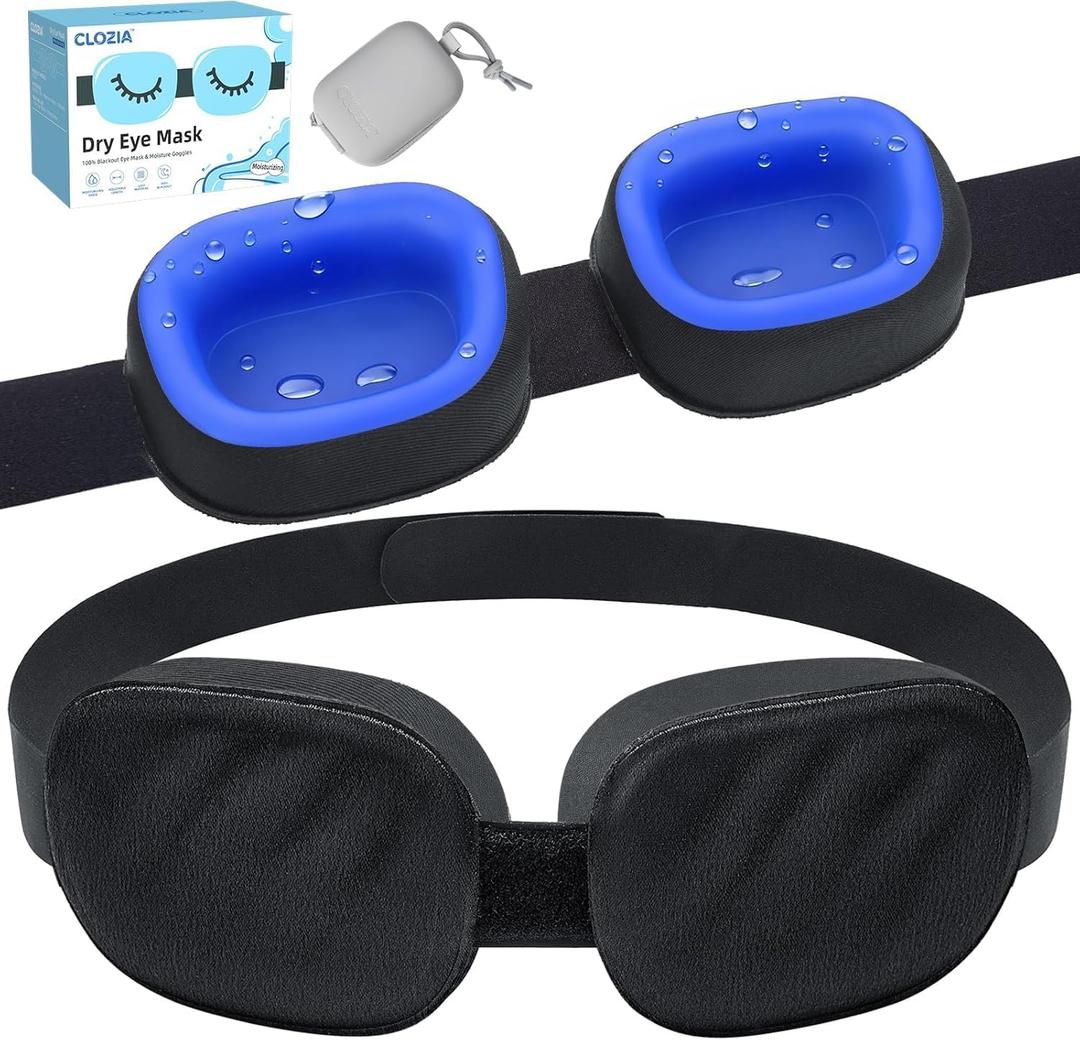 CLOZIA Eye Mask for Dry Eyes - 100% Blackout Dry Eye Mask & Moisture Goggles - Adjustable Sleeping Mask for Men & Women - Removable Cleaning Silicone, Soft & Comfortable - Great for Travel, Shift Work