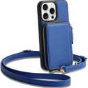 ZVE for iPhone 15 Pro Max Wallet Case, Crossbody, Card Holder Phone Purse for Women, RFID Blocking Zipper Leather Cover with Wrist Strap for iPhone 15 Pro Max (6.7 inch)- Navy Blue