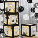 4Pcs Graduation Prom Balloon Boxes with Lights Decorations,Black Gold Prom 2026 Decorations for Prom Send Off 2026 Party Supply
