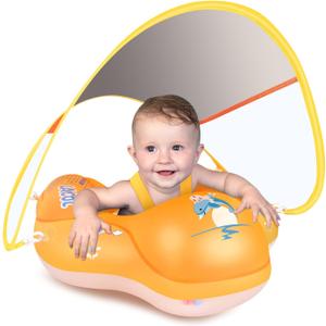 LAYCOL Baby Swimming Float Inflatable Baby Pool Float Ring with Sun Protection Canopy,add Tail no flip Over for Age of 3-36 Months (Large, yellow) LAYCOL Baby Swimming Float Inflatable Baby Pool Float Ring with Sun Protection Canopy,add Tail no flip Over for Age of 3-36 Months (Large, yellow)