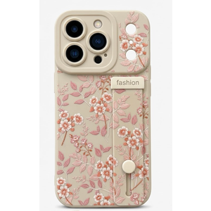 KANGHAR Compatible with iPhone 17 Pro Case, Silicone Floral Cute Pattern, Wristband Kickstand Camera Protection Soft Slim Cover for Girls Women