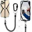 DHYLRICHER Cell Phone Lanyard, Phone Tether with Patch, 2 in 1 iPhone Lanyard Tether with Carabiner Clip for Anti-Drop Outdoor Skiing Hiking Cycling Climbing, Fits iPhone and Most Cell Phones