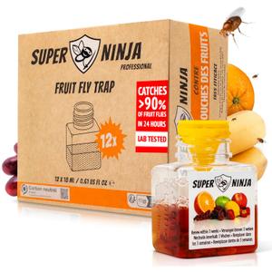 Super Ninja Fruit Fly Traps for Indoors - 12 Pack, Highly Effective Fruit Fly Catcher for Indoor Use for Home & Kitchen, Up to 3 Weeks of Performance per Bottle, Kid & Pet Friendly