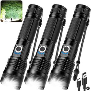 3 Pack Rechargeable Flashlight High Lumens - 990,000LM Super Bright LED Flash Light for Home with 5 Modes, Powerful Waterproof Handheld Flashlight for Camping Emergencies (L-3P)