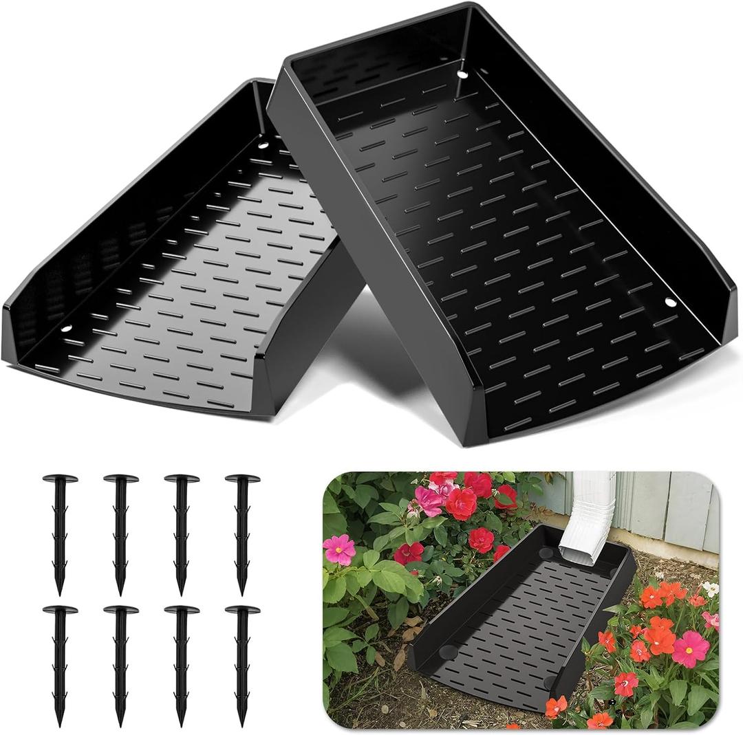 2 Pack Splash Blocks for Gutters Downspouts, 12 Extra-Wide Rain Gutter Downspout Splash Block, One-piece Molding Design Gutter Downspout Extensions for Water Drainage, Down spout with Nails, Black