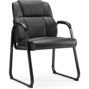 Sweetcrispy Waiting Room Guest Chair, Stationary Office Reception Chairs No Wheel, Comfy Padded Arms and Seld Base, for Conference Room Lobby Home Computer Desk Bedroom Elderly, Deep Black