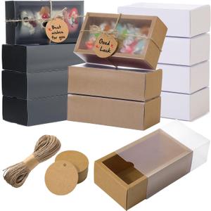 Roowest 50 Sets Kraft Homemade Gift Box Bundle with Blank Tags and Jute String (101 Items) for Jewelry Candy Wrapping Party Favor(6.3 x 3.5 x 2 Inch,3 Colors)
