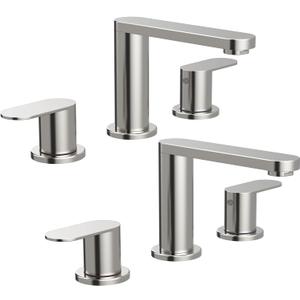 BWE 2 Pack Brushed Nickel Bathroom Faucet for Sink 3 Hole, Stainless Steel Widespread Bathroom Faucets with Pop-up Drain and Supply Lines, 360 Swivel Spout 2-Handle Bathroom Sink Faucet for Vanity (8 Inches Widespread)