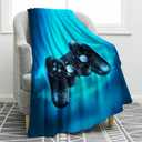 Jekeno Gaming Blanket Gifts for Boys Teens Girls Men Women Christmas Birthday Blue Video Game Gamepad Decor Home Bedroom Living Room Kids Adults Soft Cozy Warm Plush Sherpa Throw 50"x60"