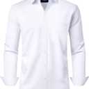 Alimens & Gentle Men's Dress Shirts Long Sleeve Wrinkle-Free Stretch Shirts Solid Formal Button Down Shirt with Pocket (White, L)