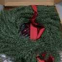 Luinabio 6 Pcs Small Christmas Norfolk Wreaths Evergreen 12.6 Inch Christmas Kitchen Cabinet Mini Wreaths Real Touch with Bow and Burgundy Ribbon for Xmas Front Door Window Home Table Pillar Decor