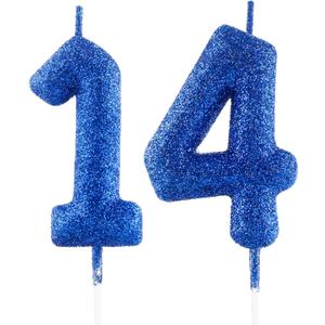 FUNCANDLE 2.36inch Glitter Royal Blue Birthday Candles, Number 14 Candle, Happy 14th Birthday Candles fors Cake Topper Girls Boy Party Celebration Anniversary Decoration