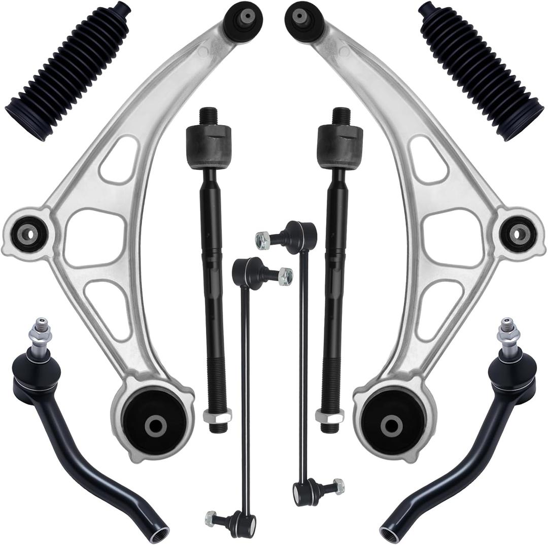 AUQDD 10Pc Front End Suspension Kit Fit For 2015-2024 Ni-ssan Murano, 2 Lower Control Arm w/Ball Joint 2 Sway Bar Link 4 Outer & Inner Tie Rod End (# 526-875 K623478 K750282 K750784 EV801357 ES801265)