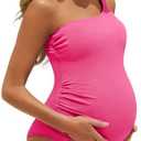 Summer Mae Maternity Swimsuit One Piece One Shoulder Ribbed Pregnancy Bathing Suit, Size Medium