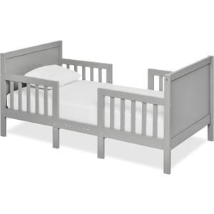 Dream On Me Hudson 3-in-1 Convertible Toddler Bed, 4 Safety Guard Rails, Low-to-Floor Design, Greenguard Gold & BSA Certified, Solid New Zealand Pinewood, Converts to Chairs & Table Cool Grey
