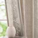 jinchan Winslow Linen Curtains for Bedroom 63 Inches Length Embroidered Bordered Floral Curtains for Living Room Farmhouse Decor Light Filtering Window Treatments Ivory on Taupe Drapes 2 Panels, 50"W x 63"L