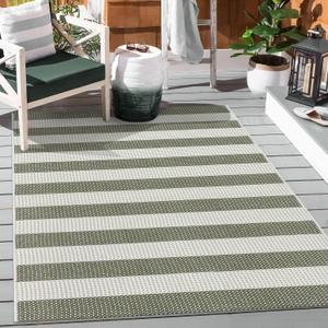 Striped Outdoor Rug 3x5, Boho Washable Front Porch Rug Cotton Hand Woven Outside Door Mats,Foldable Layered Doormat for Farmhouse/Entryway/Home Entrance(Green and White)