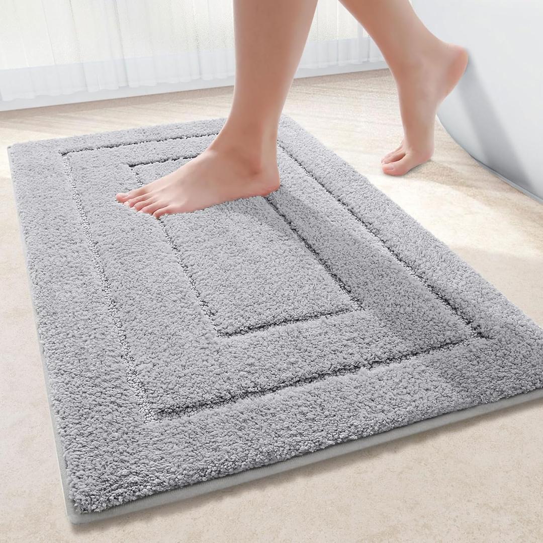 Buganda Bathroom Rugs, 30" x 20", Soft and Absorbent Microfiber Bath Rugs, Non-Slip Shaggy Shower Carpet, Machine Wash Dry Bath Mats for Bathroom Floor, Tub and Shower, Grey