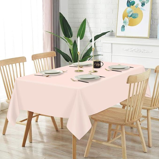 Mulbozy 12 Pcs Blush Pink Plastic Tablecloth for Rectangle Table, 54 × 108 inches Disposable Blush Pink Party Table Covers for Birthday, Anniversary, Wedding, Fine Dining, Graduation Party Decoration