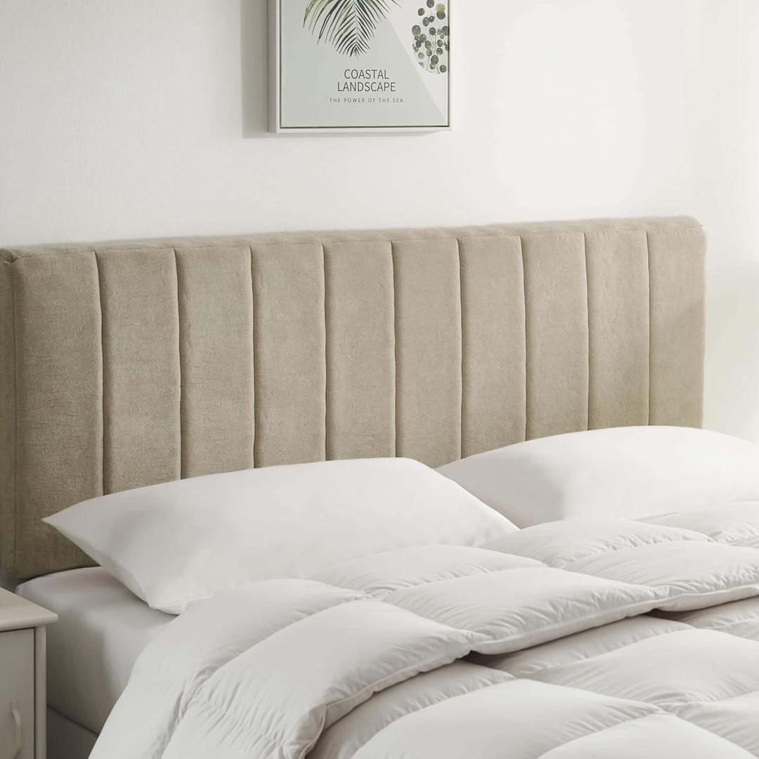 Nestl Upholstered Full Headboard - Easy Assemble Channel Stitched Headboard Full Size - Wall Mounted Headboards with 3D Soundproof Wall Panels Peel & Stick Floating Headboards, Linen