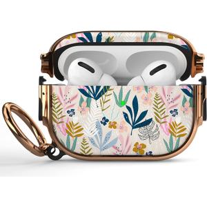 Maxjoy for AirPods Pro 2nd/1st Generation Case with Lock, Cute AirPods Pro 2 Case Lock Protective Hard AirPod Pro Cover for Women Men with Keychain for Airpod Pro (2023/2022/2019), Leaf (Pink + Blue)