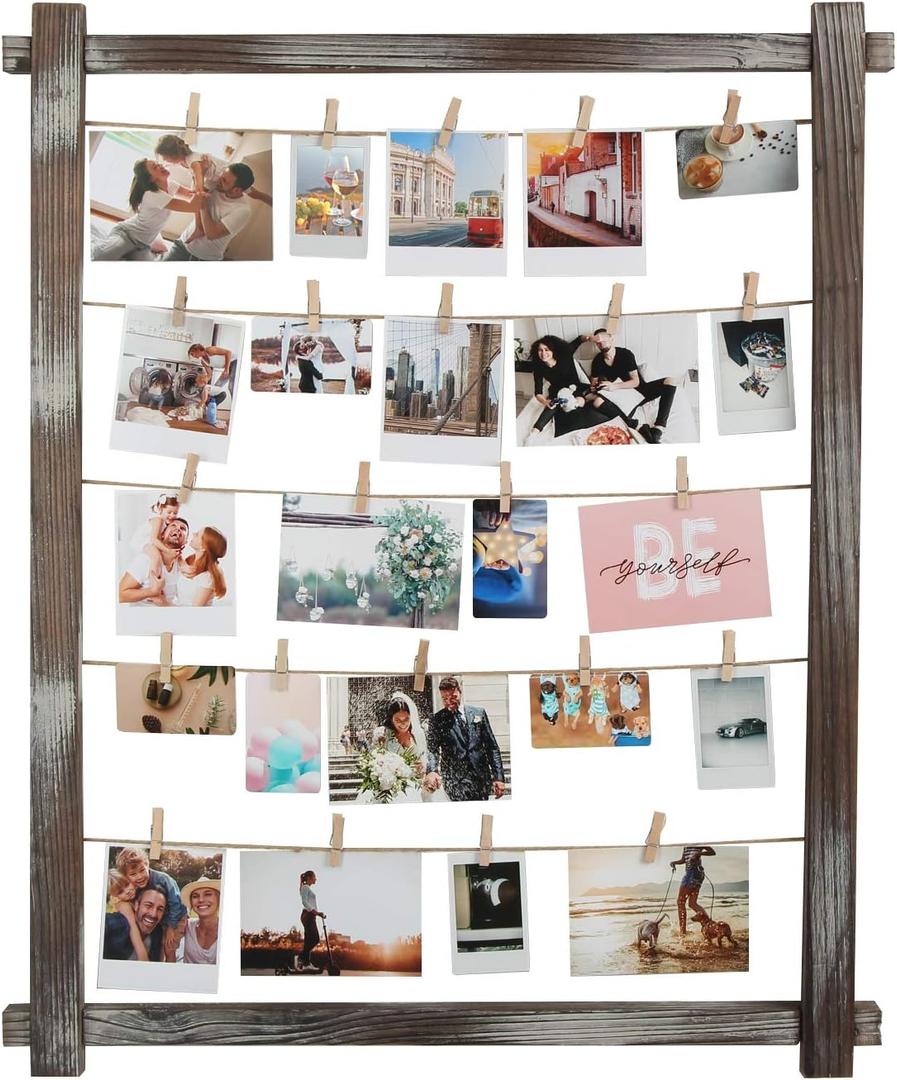 J JACKCUBE DESIGN Photo Wall Display Picture Collage Frame Board for Multi Photo Display Wall Decor with 35 Clips Rustic Wood - MK562B, 
35"L x 24"W