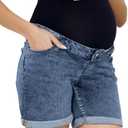 OVRUNS Women Maternity Jean Shorts Over The Belly Stretchy Comfy Rolled Cuff Pregnancy Denim Shorts with Pockets,sizeXXL