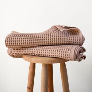 PSKL Waffle Towels for Bathroom, Organic 100% Turkish Cotton Quick Dry Absorbent Lightweight Bath Towel, 32x63 inch Large Waffle Bath Towel Set of 2, Made in Turkey (Beige Bath Towels - Pack of 2)