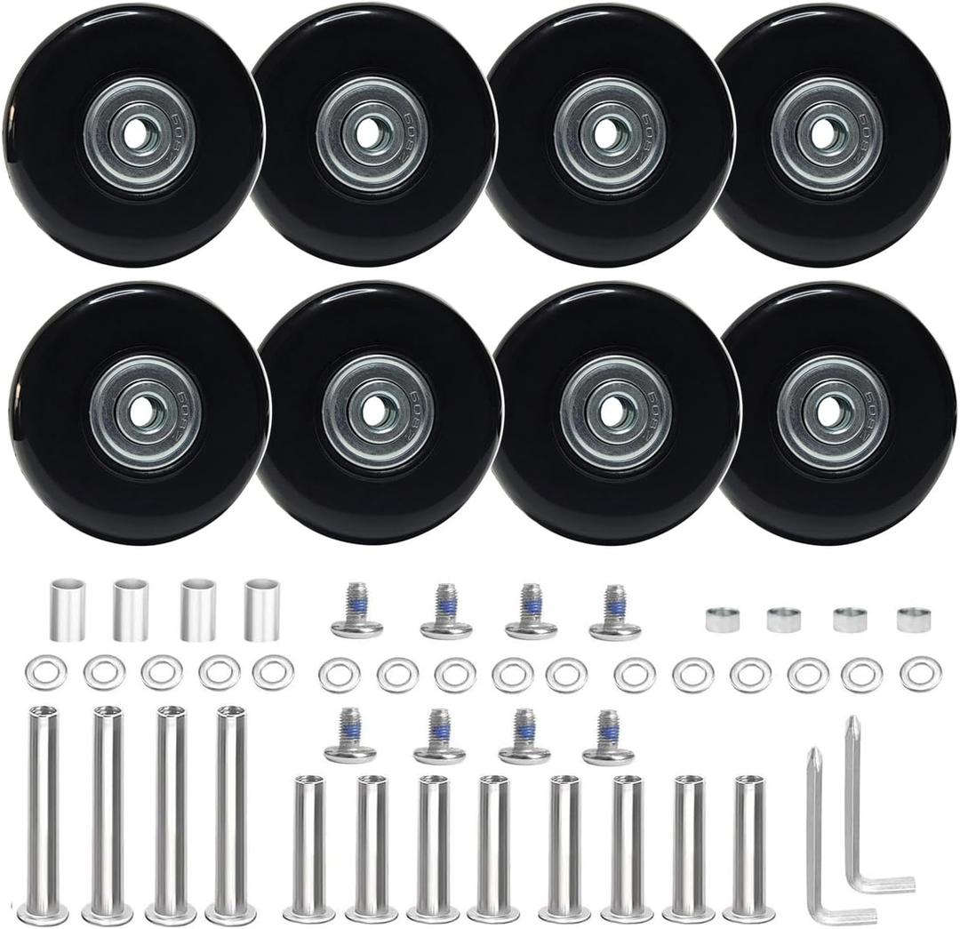 Luggage Suitcase Replacement Wheels Set Suitcase Spinner Wheels 8Pcs PU Bearing Wheels-Install Dia 2in/50mm Width 0.63in/16mm with 2 Size Axles for Trolley Bag Drawbar Box Smooth Rolling Repair