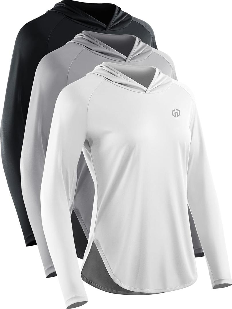 NELEUS Women's Sun Protection Running Shirts Workout Athletic Shirts with Hoods, 3 Pack (L)