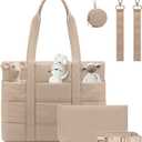 LOVEVOOK Diaper Bag Tote, 15.6inch Puffer Baby Diaper Bag Waterproof Travel Diaper Tote with Changing Pad Pacifier Case (Khaki)