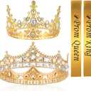 4 Pcs Prom King and Queen Crown Set with Sashes Graduation Party School Party Accessories Prom Queen and King Sashes for Graduation Birthday Wedding Halloween Costume