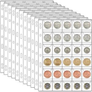600 Pockets Coin Sleeves 20 Sheets Coin Holders for Collectors Plastic Coin Protectors Pages Collection Supplies for Binder with Standard 9 Holes (30 Pocket)