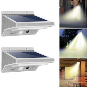 iThird Solar Flood Lights Outdoor Motion Sensor: Stainless Steel Motion Sensor Lights Outdoor Waterproof Solar Security Lights for Yard Patio Garage Porch 3 Modes Flood Light 2Pack(Warm)