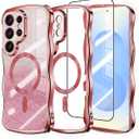 Glitter for Galaxy S26 Ultra Case with Camera Lens Protector,[Screen Protector] Bling Sparkle Protective Magnetic Phone Case for Women Shiny Gradient Cover for Galaxy S26 Ultra Pink