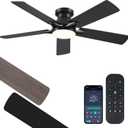 52 Inch Black Flush Mount Ceiling Fan with Dimmable LED Light, Remote/APP Control, Reversible DC Motor, Low Profile for Modern Indoor and Outdoor Patios (52IN)