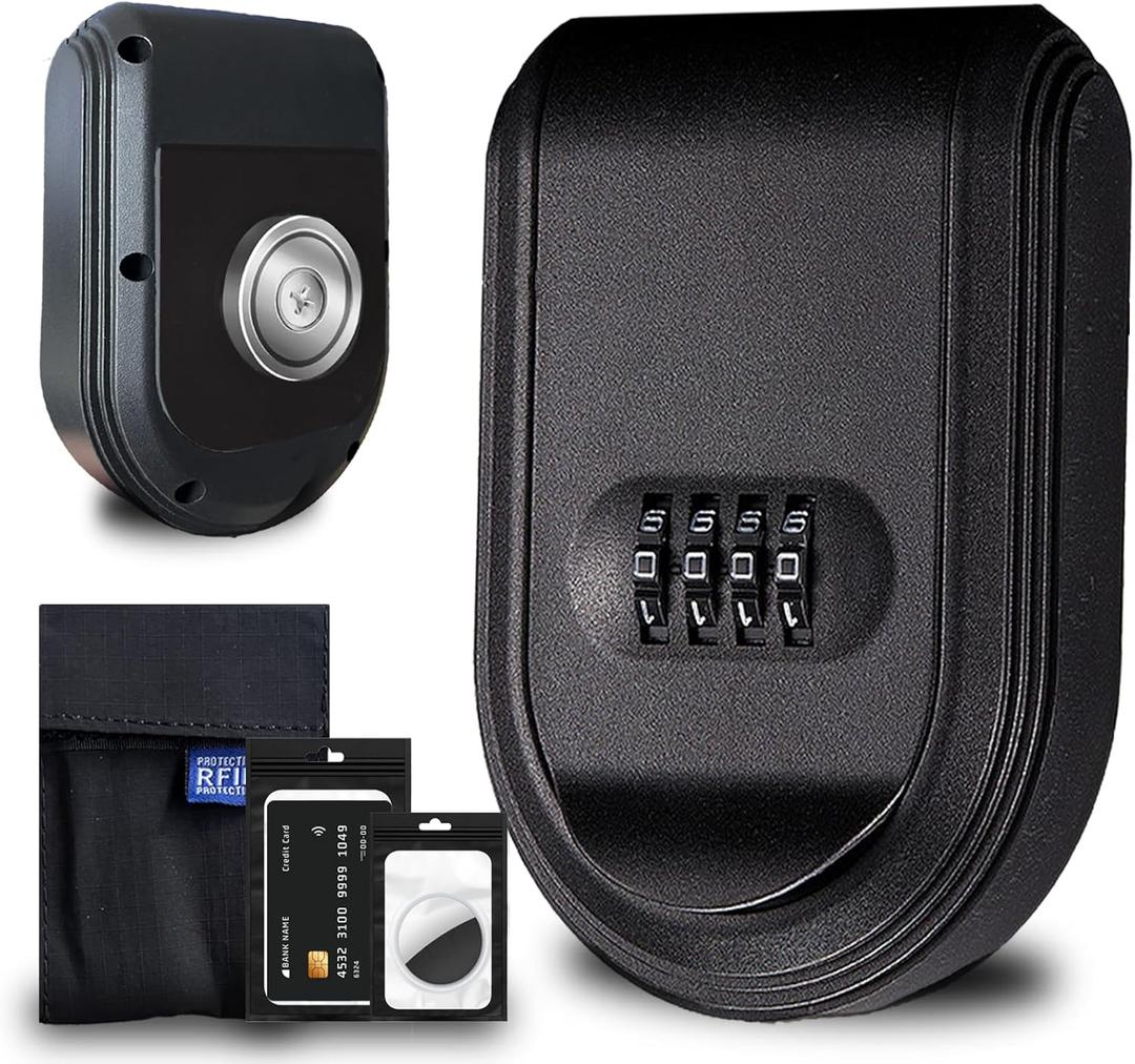 Magnetic Key Holder Under Car,Key Box with Combination Lock, Hide Spare Outside,Waterproof Magnetic Hider Outdoor for Hiding for Vehicles Outdoor (Black)