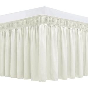 Biscaynebay Wrap Around Bed Skirts for Queen Beds 22" Long Drop, Ivory Adjustable Elastic Dust Ruffles Easy Fit Wrinkle Resistant Silky Luxurious Fabric Machine Washable