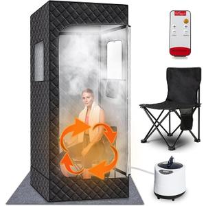 Portable Sauna Box for Home, Full Body Personal Steam Sauna with 1500W 3L Sauna Steamer, 9 Heating Levels & 5-99mins Auto Shut Off Sauna Tent, Includes Remote Control, Folding Chair, Absorbent Mat