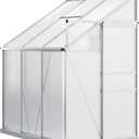 Outsunny 6' x 4' Aluminum Lean-to Greenhouse Polycarbonate Walk-in Garden Greenhouse with Adjustable Roof Vent, Rain Gutter and Sliding Door for Winter, Clear