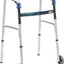 Drive Medical Trigger Release Folding Walker - Lightweight Brushed Steel Design - Easy Trigger Folding Mechanism - 5 Inch Wheels - Contoured Hand Grips - Senior Mobility Aid
