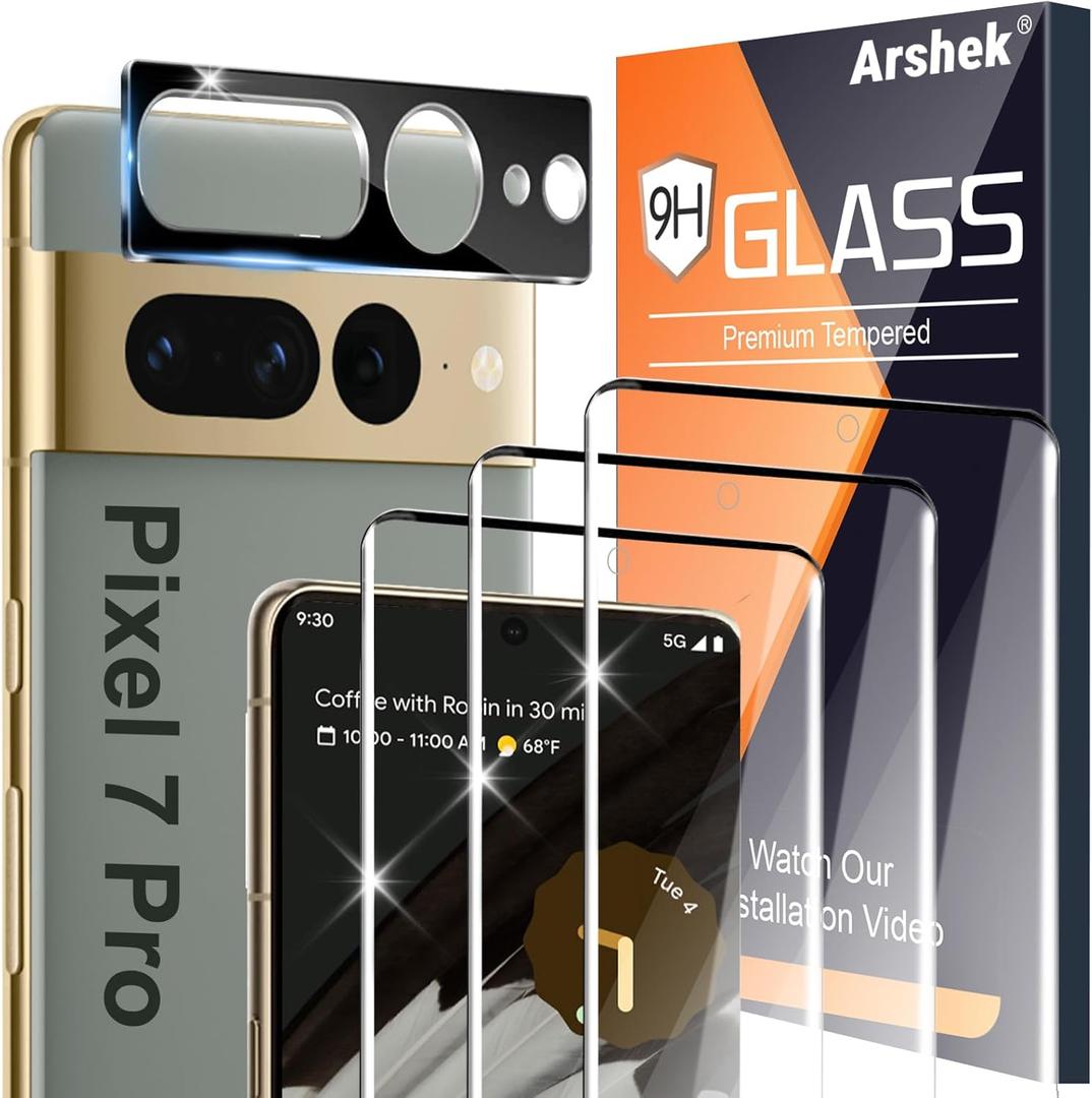 [3+1 Pack] for Google Pixel 7 Pro Screen Protector, 9H Tempered Glass, Ultrasonic Fingerprint Compatible, 3D Curved, HD Clear Scratch Resistant for Google Pixel 7 Pro 5G Glass Screen Protector
